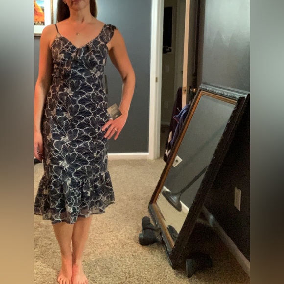 New with tags lulus fleur allured navy blue floral dress small mermaid - Picture 1 of 6